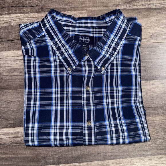 Harbor Bay Shirt Mens 3XL Blue Plaid Short Sleeve Button Down Classic - Picture 1 of 5